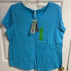 Ladies short sleeve shirt Leo & Nicole eyelet new with tags aqua size large
